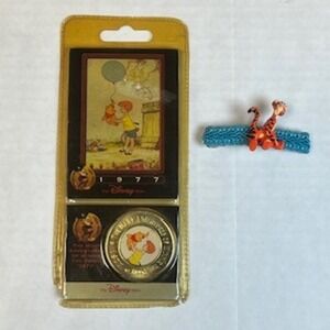Disney Store Decades Coin Winnie the Pooh 1977 & Tigger Hair Clip Bundle